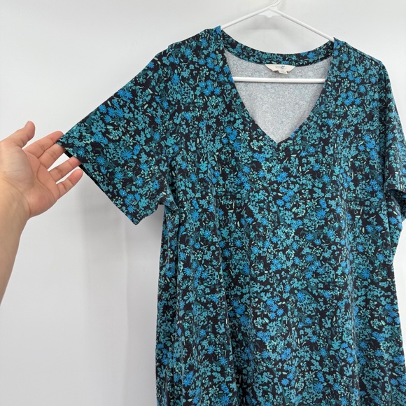 Terra Sky Dress Women 0X Blue Floral Short Sleeve T Shirt V Neck Comfy Pockets - Picture 2 of 11